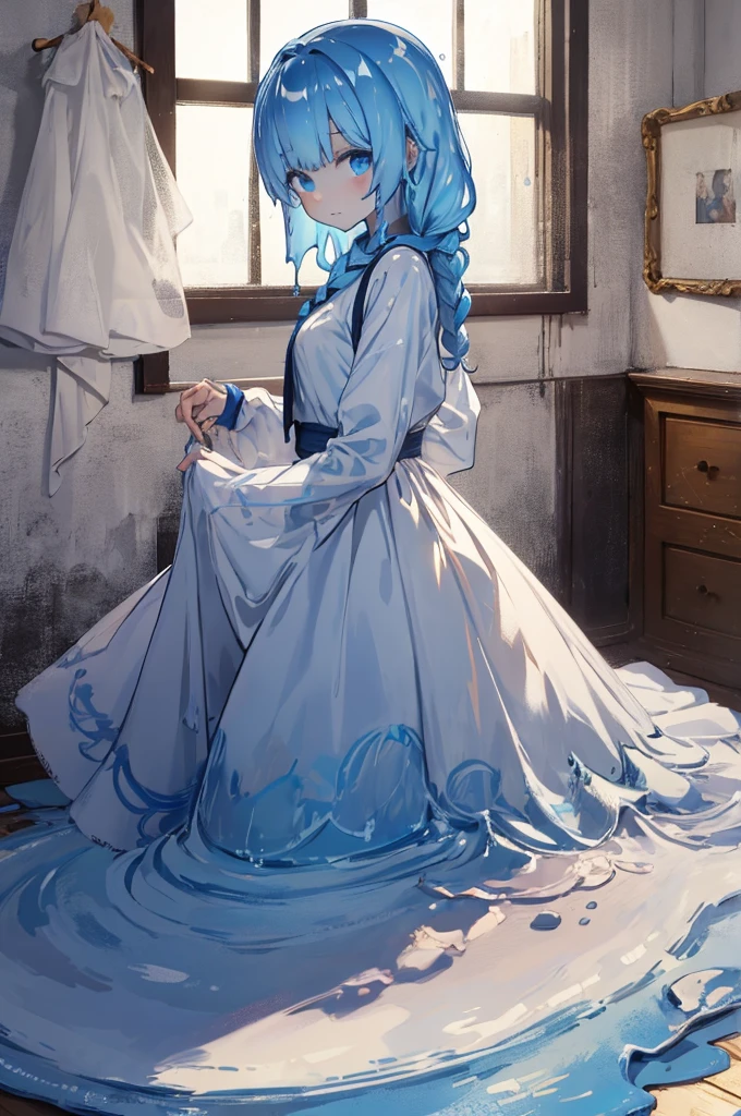 Slime Girl,light blue,composition,cute,Masterpiece,light blueのスライム,Transparent,Natural Light,Super detailed,Ultra HD,clear,White background,Completed blue,liquid,Masterpiece,An illustration,Fine details.