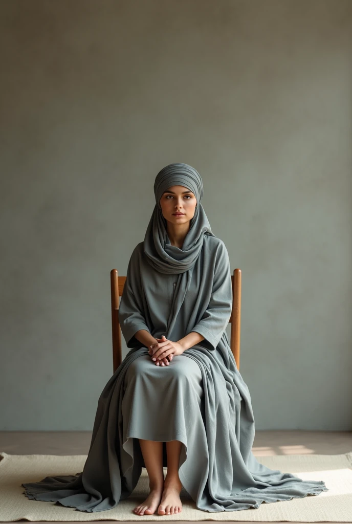 Punjabi women, sit on wood chair, grey Punjabi shut, Sikhism women