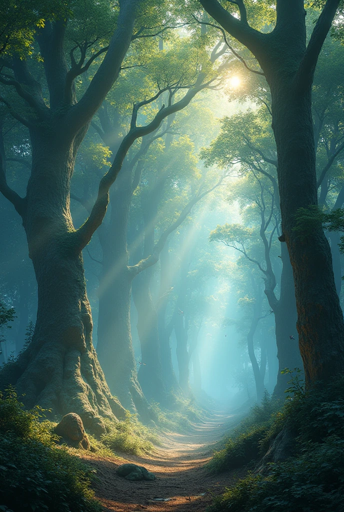 Creates an image of forests shining like diamonds 