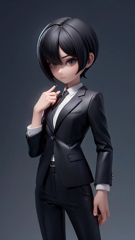 older sister、cool、slender、Black Hair,、Short Hair、In a suit、pants、