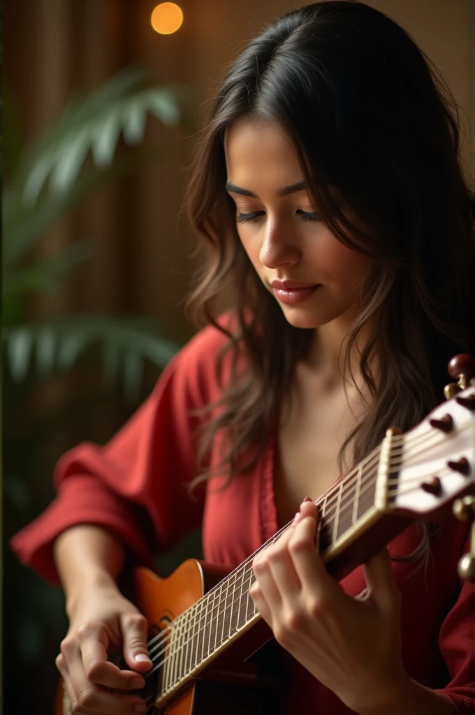 Photo of woman playing sitar 