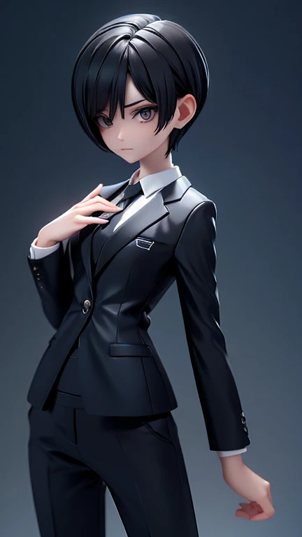 older sister、cool、slender、Black Hair,、Short Hair、In a suit、pants、
