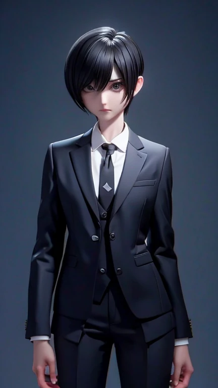 older sister、cool、slender、Black Hair,、Short Hair、In a suit、pants、
