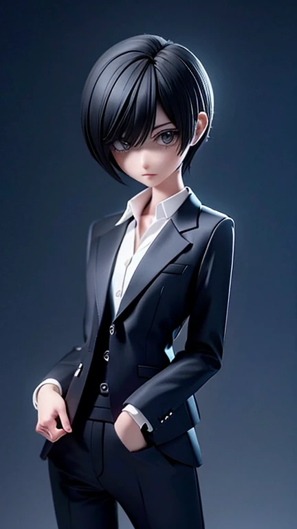 older sister、cool、slender、Black Hair,、Short Hair、In a suit、pants、
