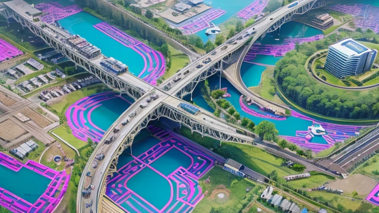 What future,Computer world,Computer Base Wind Highway,blue,pink