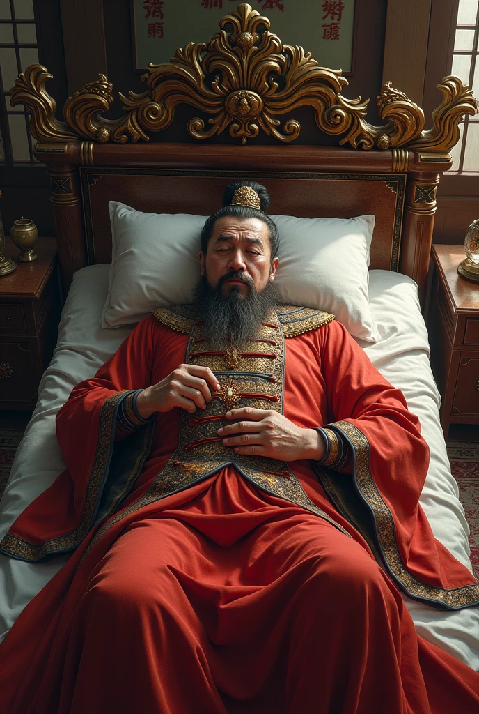 the emperor, vomitting blood, in bed, pants full of , chinese style