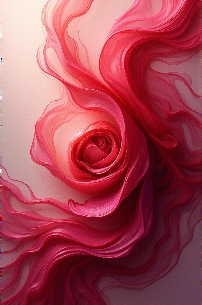 Create an abstract art piece inspired by roses, using swirling patterns and rich reds and pinks.