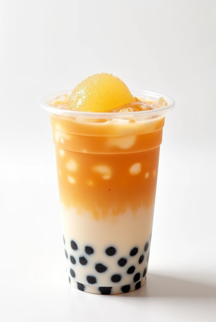 Iced jelly on top with fruity in the clear milktea plastic cup white background