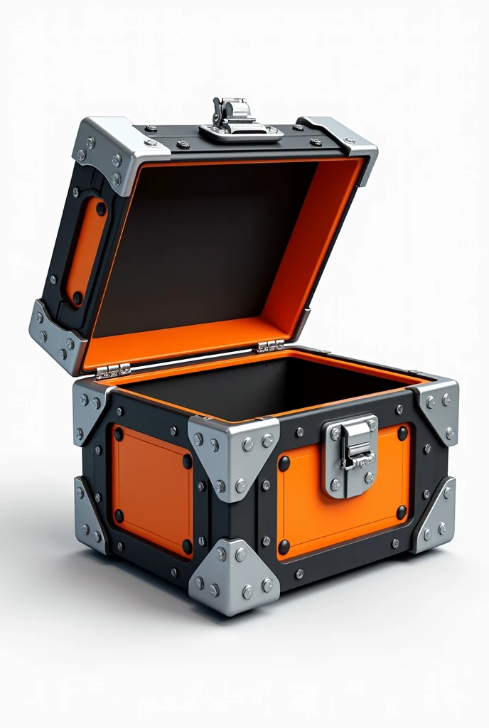 80s toy trunk logo with transparent background in black and orange, silver details