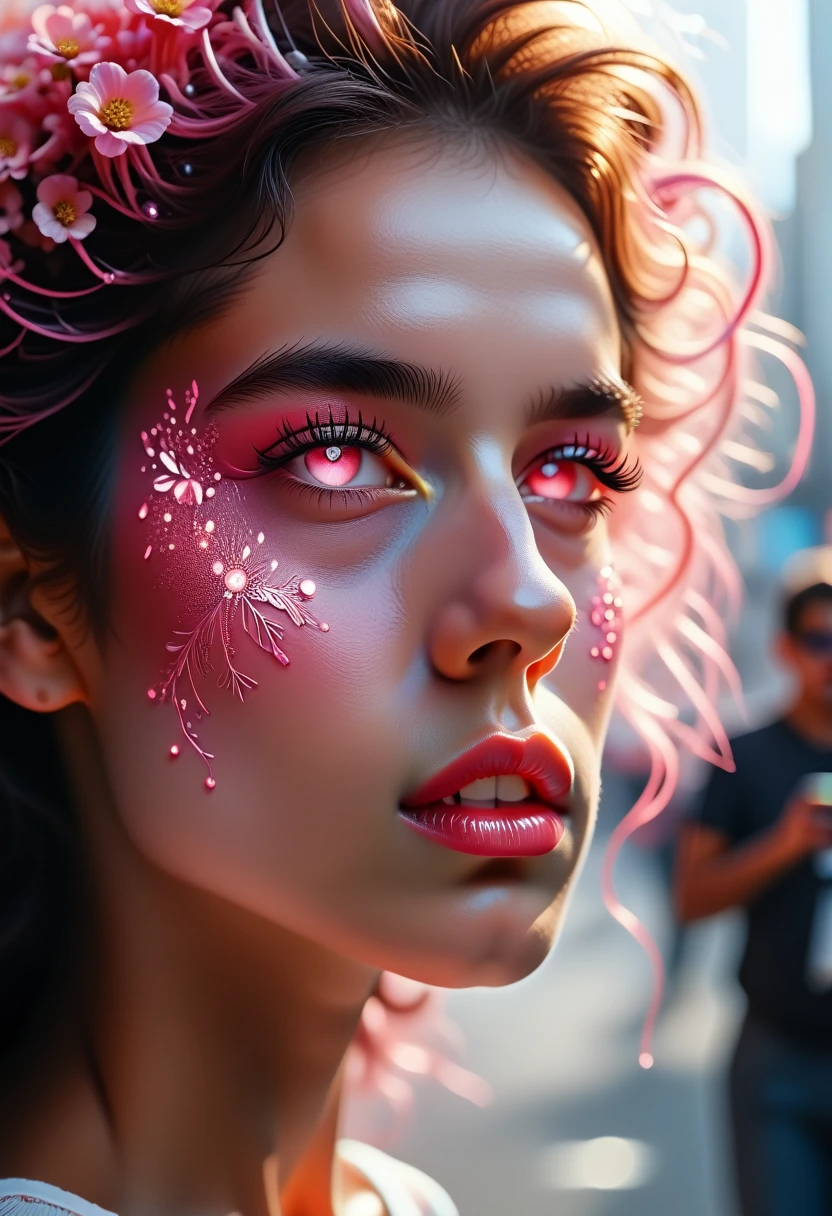 masterpiece, Best quality, Высокое разрешенandе, 1 girl, Super Высокое разрешенandе, Одandн, пandлот-механandк, D.and, Наушнandкand, Pink eyes, сandнandе колготкand, корandчневые волосы, белые перчаткand, Украшенandе лandца кошкand,