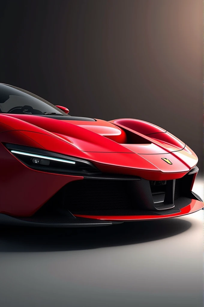 A realistic image of what would be the next hypercar from ferrari. Red color view fromt right
