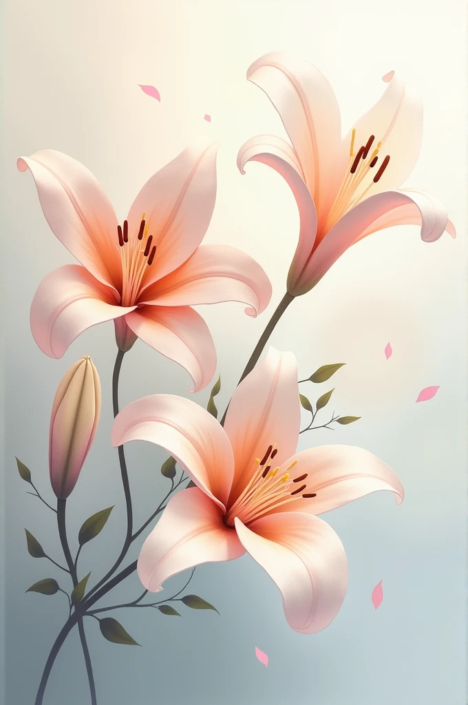 Generate an abstract artwork featuring lilies, focusing on elegant curves and soft pastels