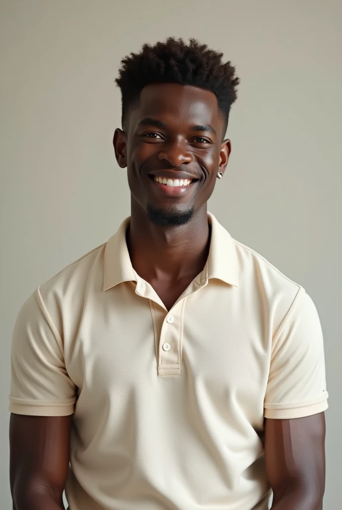 To create the character you want, here is a detailed description of a dark-skinned man in a polo shirt seen from the front:

He is a dark-skinned man, with a serene expression on his face. Her hair is short and slightly wavy., dark brown in color. The eyes are deep brown, and your face is well defined, with strong features and a slight smile. He wears a casual polo shirt, light-colored, with subtle details on the buttons and collar. The posture is confident, with arms at the sides of the body, conveying a relaxed attitude, but be careful.

This describes the look you envision.? I can create an image with that description if you want..