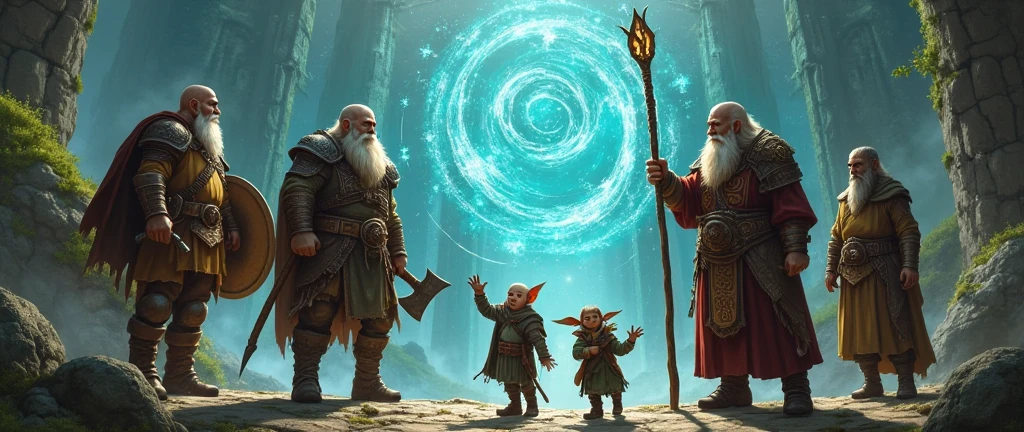 Dwarven warriors,Elven Sorcerer, Gnome Priest, The Hobbit Bandit, Fantasy, Wizardry