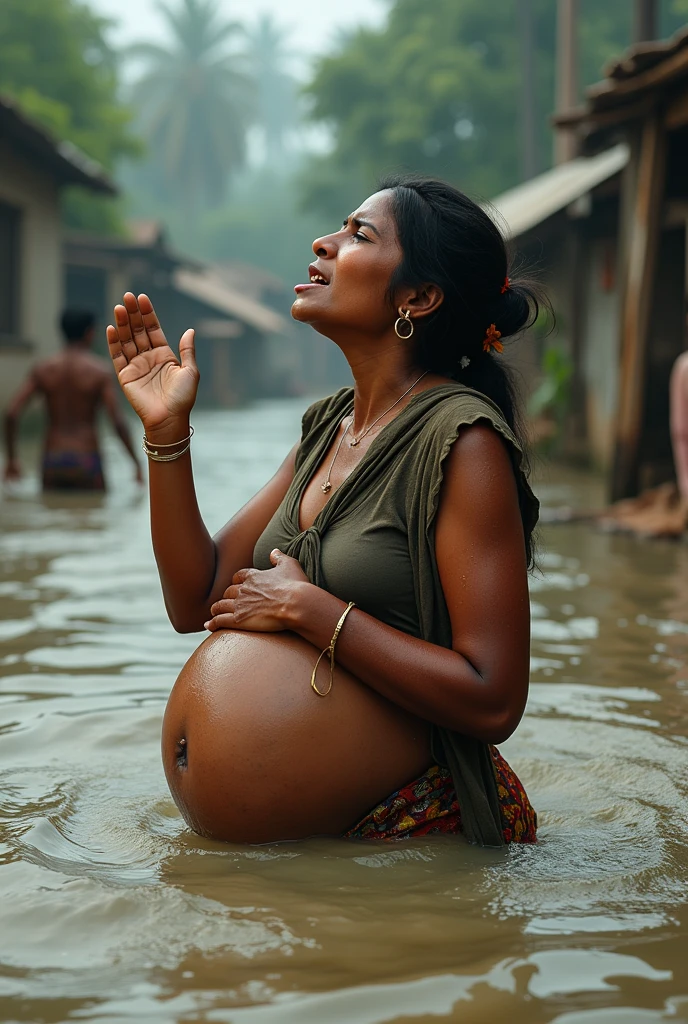 Pregnant Bangladeshi women in flood and she is crying  