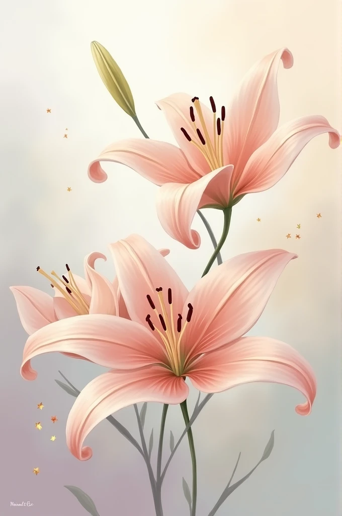Generate an abstract artwork featuring lilies, focusing on elegant curves and soft pastels