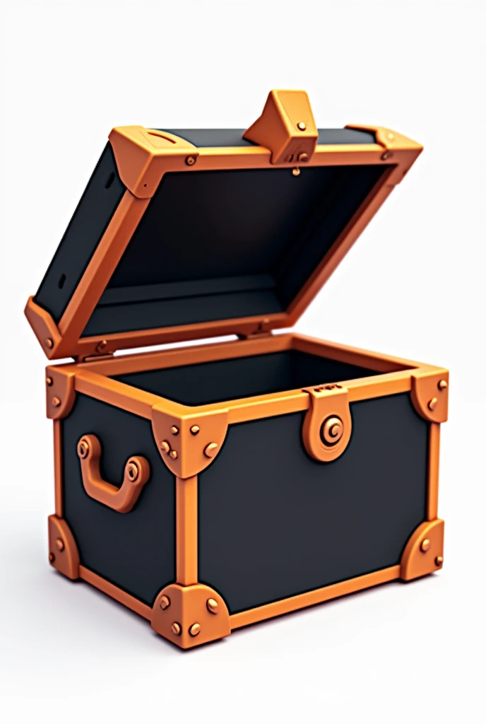 80s toy trunk logo with transparent background in black and orange, bronze details