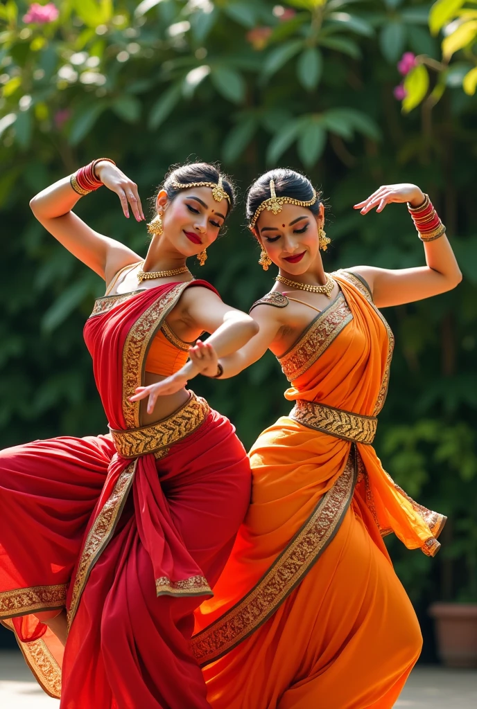 Full photo of women posing dance pose Indian