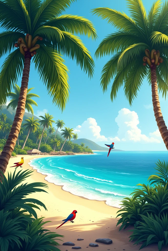 Palm having trees birds

