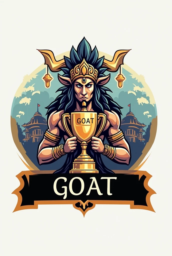 
create a sports logo with the name "village" with an Indian God mascot holding a trophy written "goat" por dentro