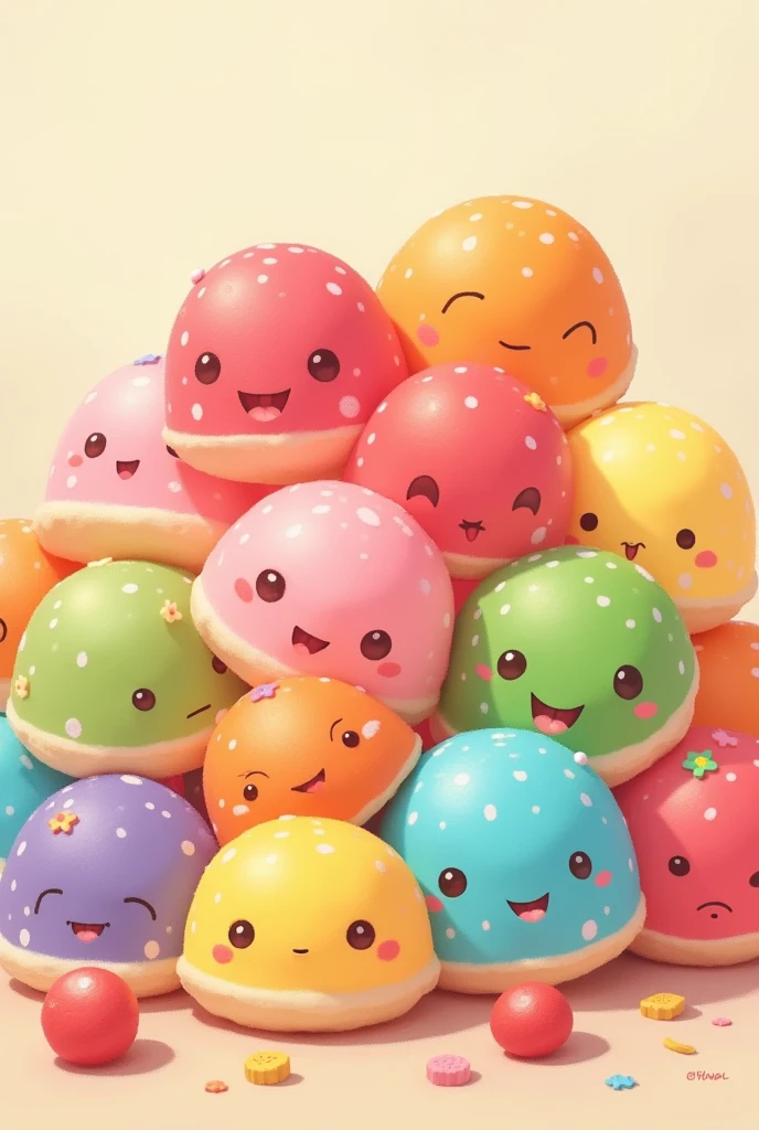 Rainbow colored pastillas in chibi form
