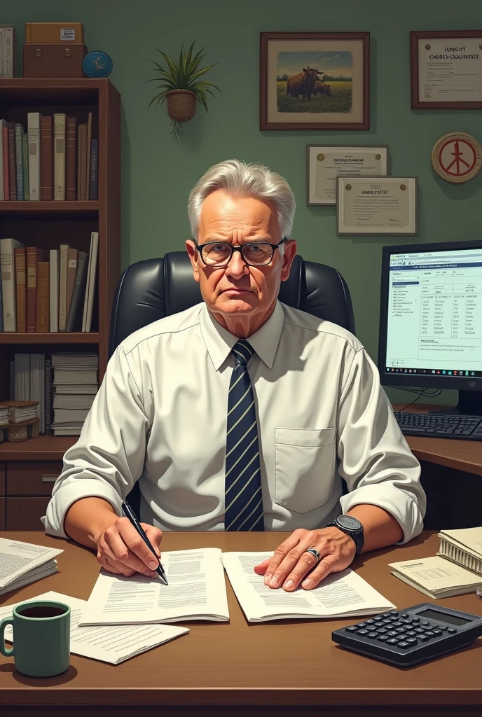 Create a drawing of an agricultural accountant