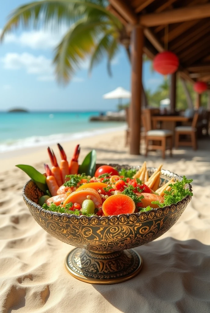 Fancy Bowl with food on the beach in a bar like Instagram post