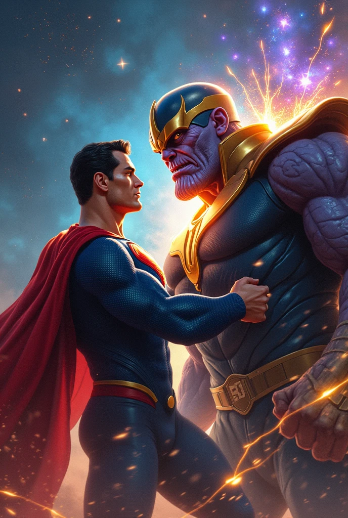 Superman punching Thanos at his face