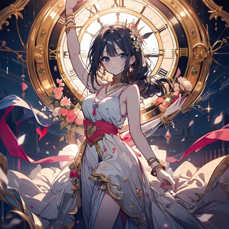 1 person、Mature、Ample breasts、Long Hair、ballerina、ballerinaの衣装、necklace、bracelet、Earrings、dance、In front of the clock tower、Night Sky、gem、High resolution、Highest quality