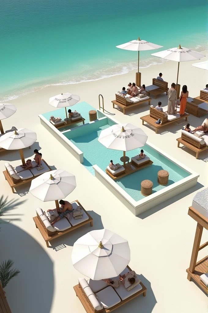 Make a dream beach club made by Dior, with beautiful sunbeds branded by dior