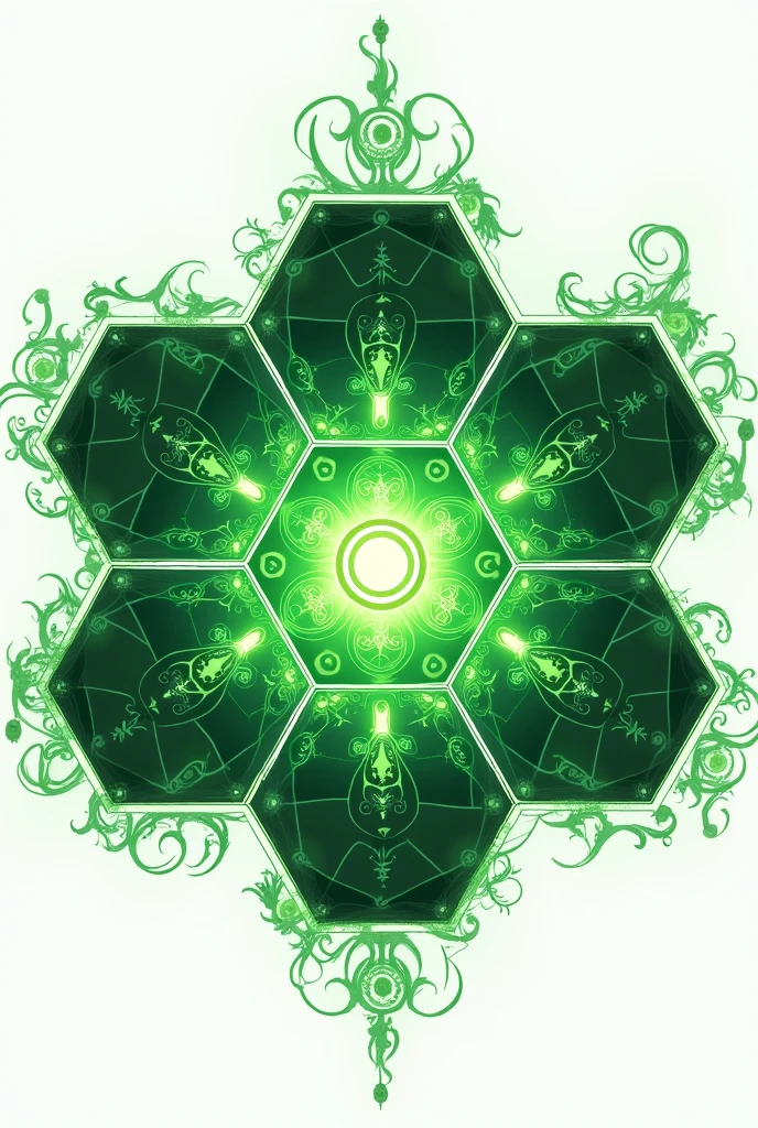 Enchanted hexagon print magic with magic signs for game square green no people background white anime style