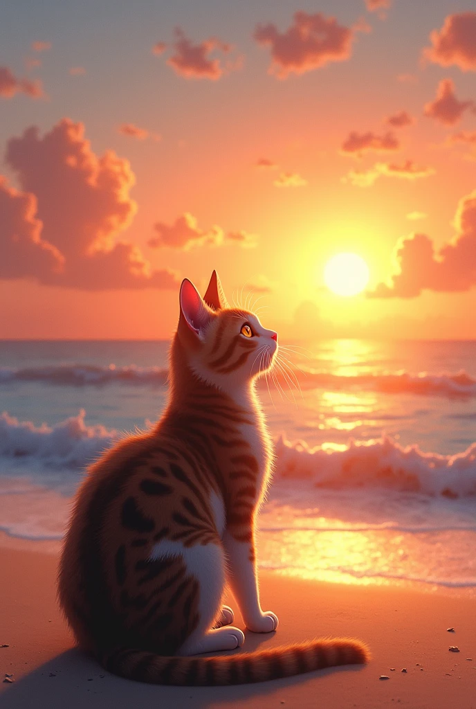 Sunset,beach,Water's Edge,Cat