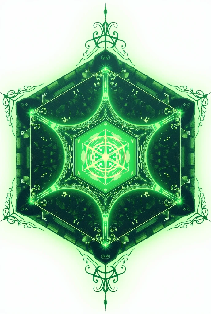 Enchanted hexagon print magic with magic signs for game square green no people background white anime style