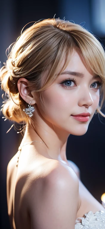 bride、wedding、Luxury floral dress、Light clothing、Formal Wear、night景、illumination、blue eyes、blonde、short hair、Hair tied up、Full body photo、Sexy Face、short hair、 A look of complete lust、(((masterpiece)))、((Highest quality))、((超Realistic))、成熟したwoman、成熟したwoman、perspective、Very detailed、The perfect temptation、Best image quality、Fine-grained image quality、beautiful、Europe, woman, French, woman Italian, Italian, smile、blue eyes、jewelry, blue eyes, Realistic, High resolution, Glowing Skin, (Detailed face),tattoo, jewelry, , night, blonde, Wavy Hair,attractive appearance, smile, 