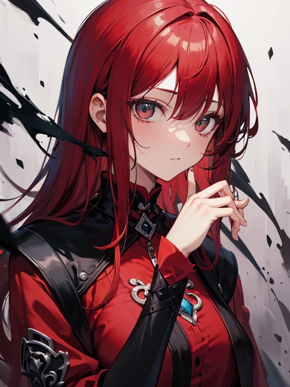 one of a group of people with red hair and a red shirt, in the style of yuumei, harsh palette knife work, gothicpunk, raw character, detailed face, detailed eyes, detailed hands
