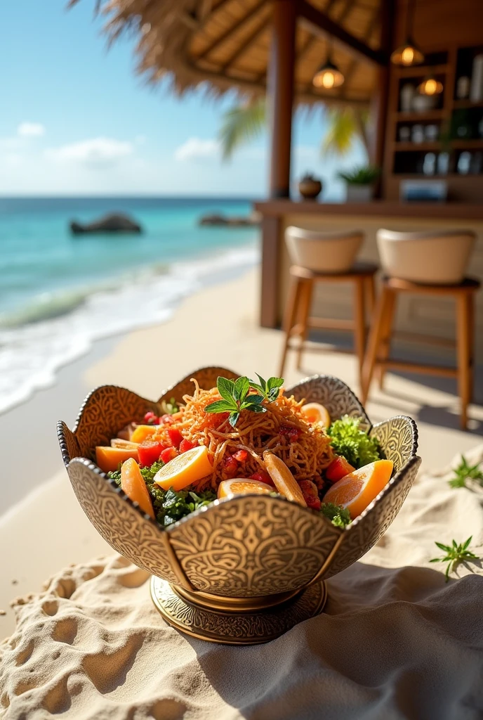 Fancy Bowl with food on the beach in a bar like Instagram post