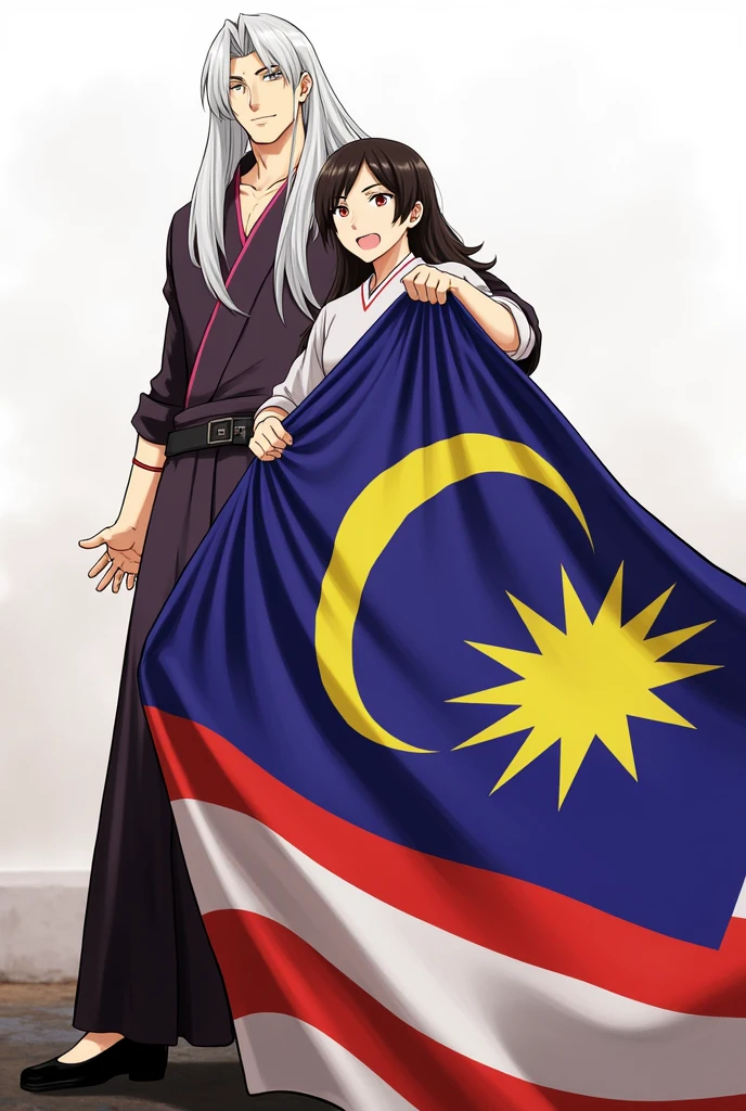 Gojo and itadori holding Malaysia flag