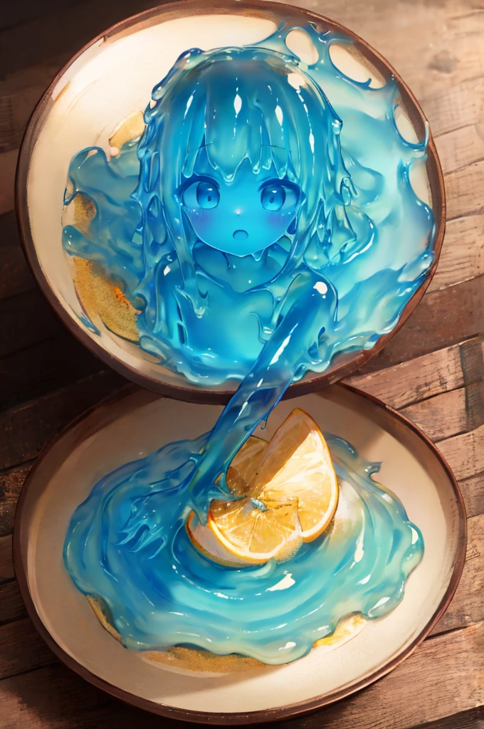 Slime Girl,light blue,composition,cute,Masterpiece,light blueのスライム,Transparent,Natural Light,Super detailed,Ultra HD,clear,Completed blue,Masterpiece,An illustration,Soft.The body is made of slime,