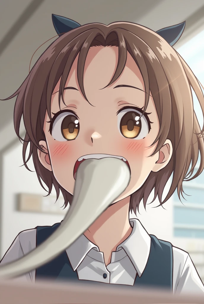 This girl，Sticking out a tongue of astonishing length，She opened her mouth and came close to show the inside of her mouth