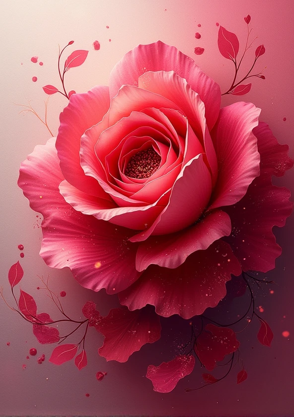 Create an abstract art piece inspired by roses, using swirling patterns and rich reds and pinks.