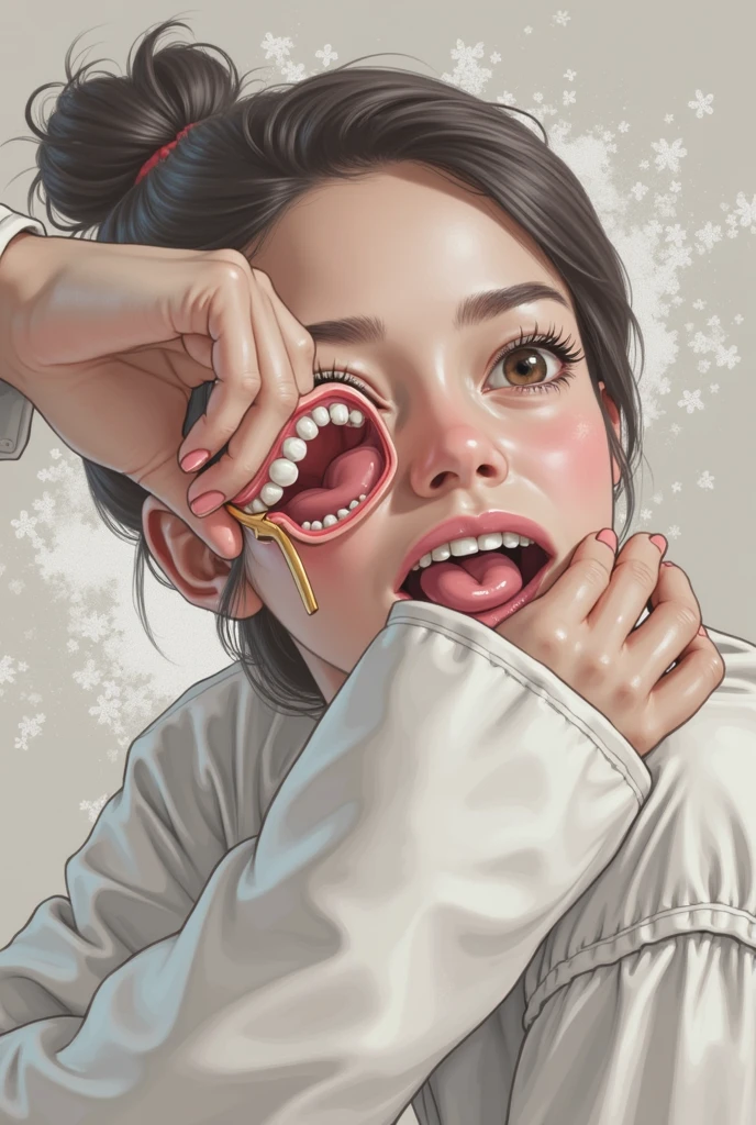 This girl，She opened her mouth and came close to show the inside of her mouth
