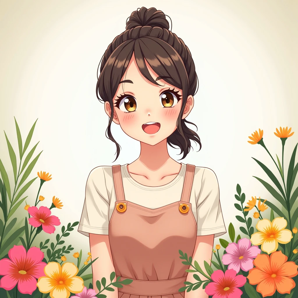 smile, ponytail, Anime Style, Character portrait, Florist