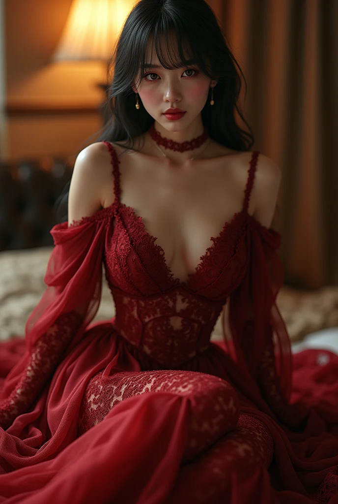 (work of art:1.3), (photorrealistic:1.37), (An Asian fashion model, 2),(super elaborate, extravagant and tight evening wear), with a perfect body, super fine face and eyes, (light-makeup, [[pink lipstick]], eyeliner), ((closed eyes)), (full breasts:1.3), Attention to detail, Double eyelids,choker, ((light dark medium (hair combed to both sides), extremely detaild)), ((eyes browns)), dark gothic makeup,16K, ultra HD, extremely detail, volumetric warm lighting, looking at the camera, having sexual missionary sex, camel toe, sitting with legs spread out, longing orgasm sexy facial expression, worshipping, spread of man, visible pubic hair, naked. 