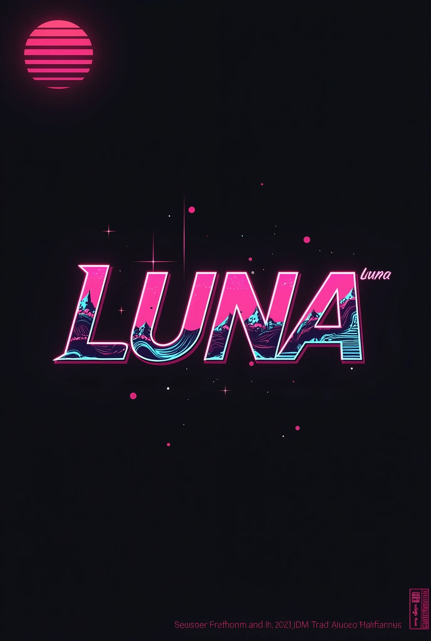 High resolution, Logo for Jdm cars, logo spelling swiftly “Luna” cool, Jdm theme, anime theme, Cyberpunk vibe name spelling, brand logo, logo for tshirt, brand logo “LUNA”, neon vibes, acid trip vibes, acid trip, shooting stars, acid trip inside “LUNA”, acid trip, hallucinations inside “LUNA”, Waves of hallucinations, 