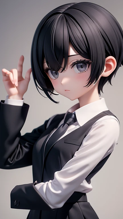 older sister、cool、slender、Black Hair,、Short Hair、In a suit、Dress shirt、pants、
