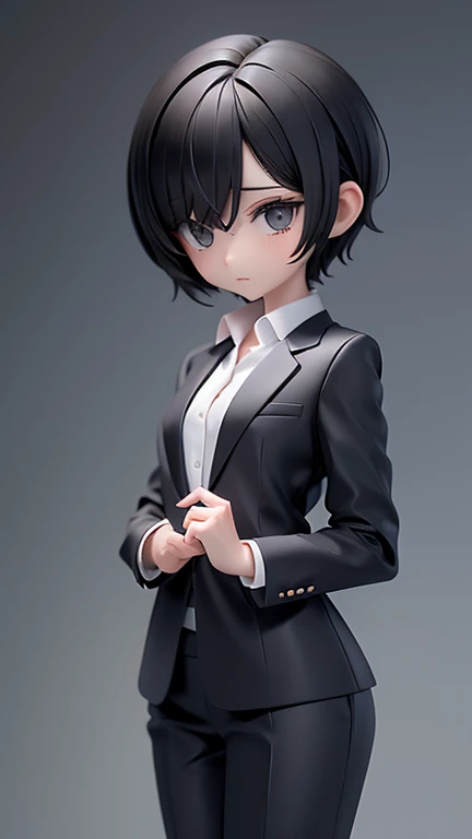 older sister、cool、slender、Black Hair,、Short Hair、In a suit、Dress shirt、pants、
