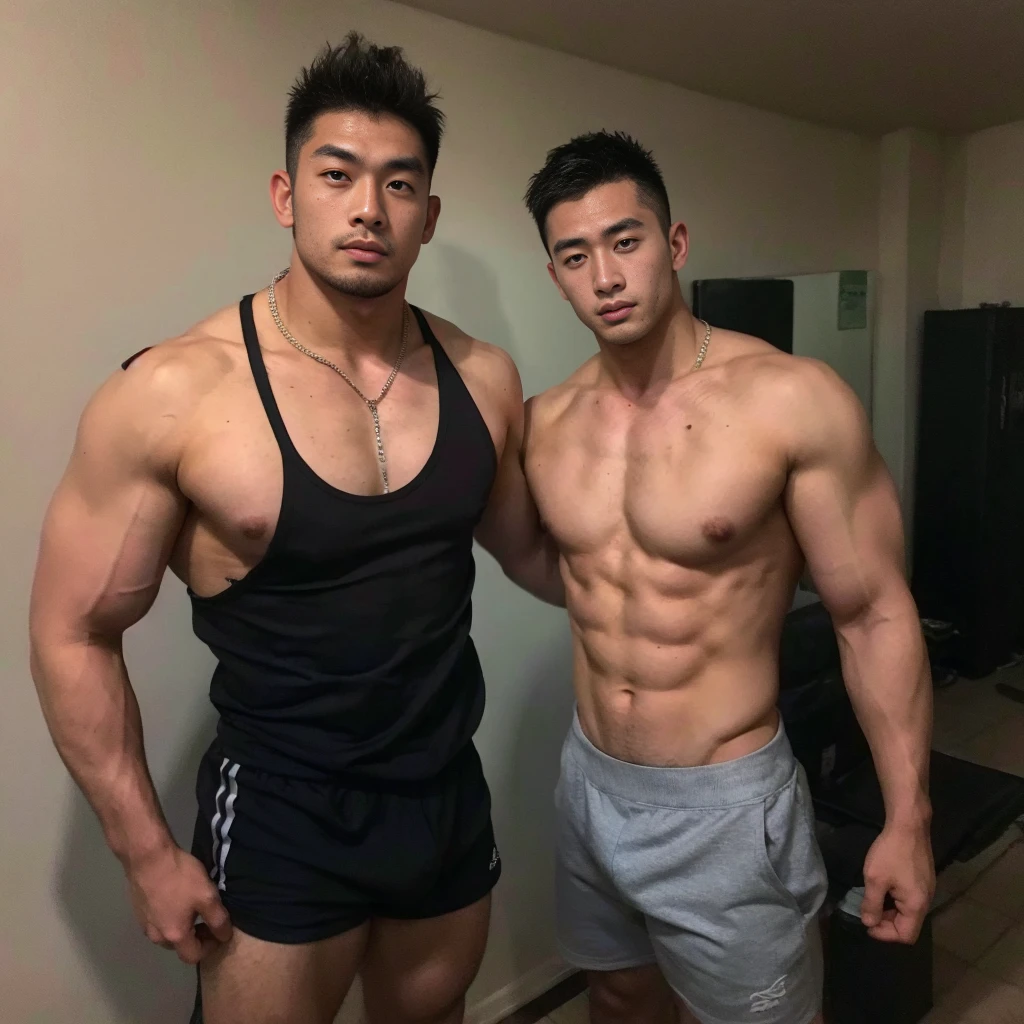 Asian Men's Gym , musculous, Height 190 cm, large shoulders, Large muscular feet, (Draw eye details), (hentail realism)，In a deadlift barbell