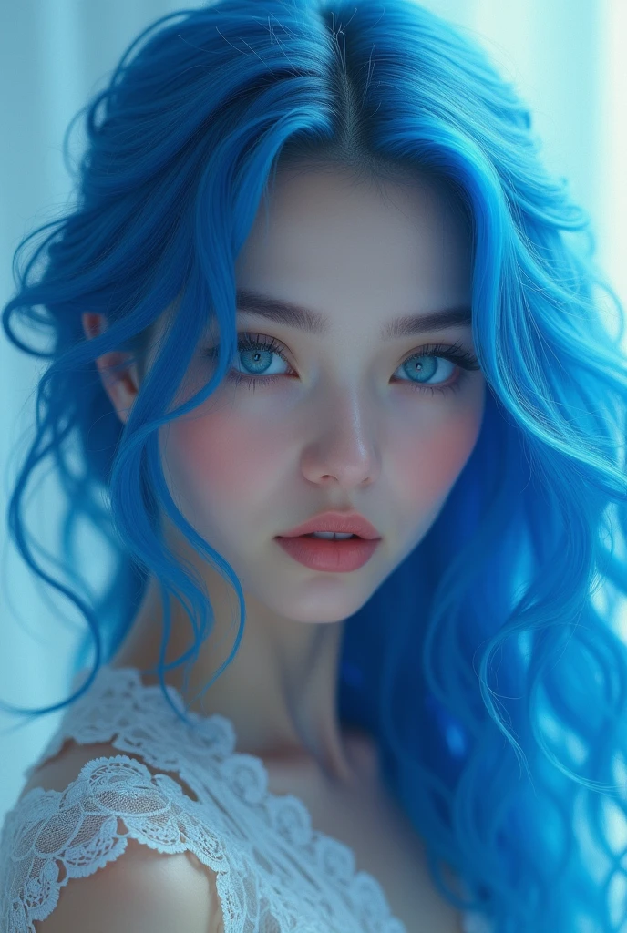 Beautiful woman with blue hair 
