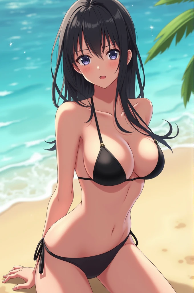 Generates an image of Horikita in a bikini with a sexy body.