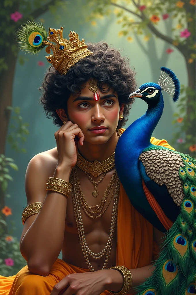 Beautiful Krishna pain with peacock